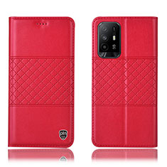 Funda de Cuero Cartera con Soporte Carcasa H11P para Oppo A95 5G Rojo