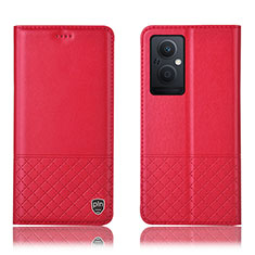 Funda de Cuero Cartera con Soporte Carcasa H11P para Oppo A96 5G Rojo