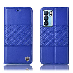 Funda de Cuero Cartera con Soporte Carcasa H11P para Oppo Reno6 5G Azul