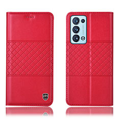 Funda de Cuero Cartera con Soporte Carcasa H11P para Oppo Reno6 Pro 5G Rojo