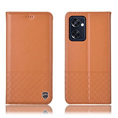 Funda de Cuero Cartera con Soporte Carcasa H11P para Oppo Reno7 SE 5G Naranja