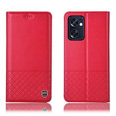 Funda de Cuero Cartera con Soporte Carcasa H11P para Oppo Reno7 SE 5G Rojo