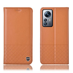 Funda de Cuero Cartera con Soporte Carcasa H11P para Xiaomi Mi 12 5G Naranja