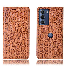 Funda de Cuero Cartera con Soporte Carcasa H16P para Motorola Moto Edge S30 5G Marron Claro