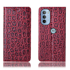 Funda de Cuero Cartera con Soporte Carcasa H16P para Motorola Moto G31 Rojo