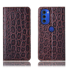 Funda de Cuero Cartera con Soporte Carcasa H16P para Motorola Moto G51 5G Marron