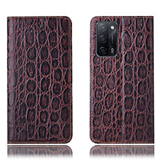 Funda de Cuero Cartera con Soporte Carcasa H16P para Oppo A53s 5G Marron