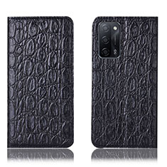 Funda de Cuero Cartera con Soporte Carcasa H16P para Oppo A53s 5G Negro