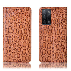 Funda de Cuero Cartera con Soporte Carcasa H16P para Oppo A55 5G Marron Claro