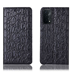 Funda de Cuero Cartera con Soporte Carcasa H16P para Oppo A74 5G Negro