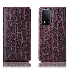 Funda de Cuero Cartera con Soporte Carcasa H16P para Oppo A93s 5G Marron