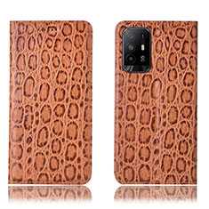 Funda de Cuero Cartera con Soporte Carcasa H16P para Oppo A95 5G Marron Claro