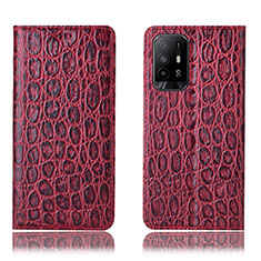 Funda de Cuero Cartera con Soporte Carcasa H16P para Oppo A95 5G Rojo