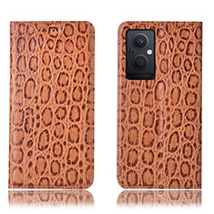 Funda de Cuero Cartera con Soporte Carcasa H16P para Oppo A96 5G Marron Claro