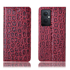 Funda de Cuero Cartera con Soporte Carcasa H16P para Oppo A96 5G Rojo