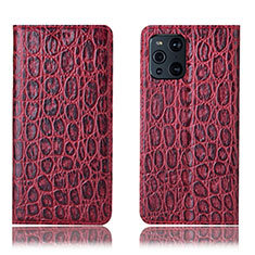 Funda de Cuero Cartera con Soporte Carcasa H16P para Oppo Find X3 5G Rojo