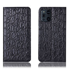 Funda de Cuero Cartera con Soporte Carcasa H16P para Oppo Find X3 Pro 5G Negro