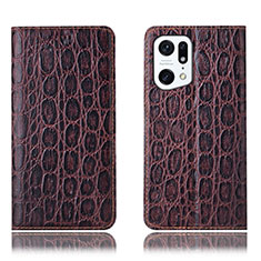 Funda de Cuero Cartera con Soporte Carcasa H16P para Oppo Find X5 5G Marron