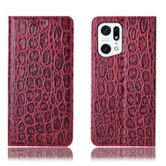 Funda de Cuero Cartera con Soporte Carcasa H16P para Oppo Find X5 5G Rojo