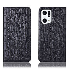 Funda de Cuero Cartera con Soporte Carcasa H16P para Oppo Find X5 Pro 5G Negro