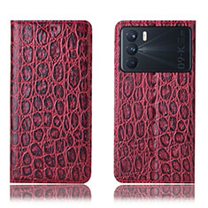 Funda de Cuero Cartera con Soporte Carcasa H16P para Oppo K9 Pro 5G Rojo