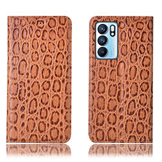 Funda de Cuero Cartera con Soporte Carcasa H16P para Oppo Reno6 5G Marron Claro