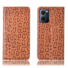 Funda de Cuero Cartera con Soporte Carcasa H16P para Oppo Reno7 5G Marron Claro