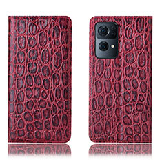 Funda de Cuero Cartera con Soporte Carcasa H16P para Oppo Reno7 Pro 5G Rojo