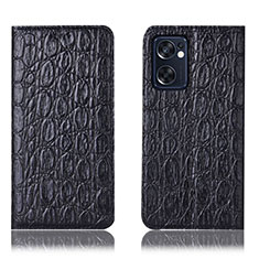 Funda de Cuero Cartera con Soporte Carcasa H16P para Oppo Reno7 SE 5G Negro