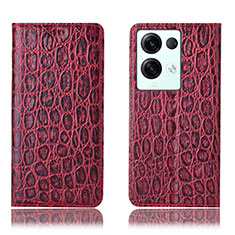 Funda de Cuero Cartera con Soporte Carcasa H16P para Oppo Reno8 Pro 5G Rojo