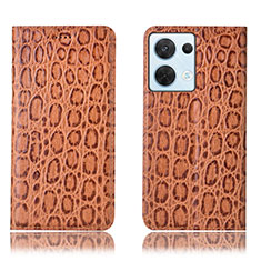 Funda de Cuero Cartera con Soporte Carcasa H16P para Oppo Reno9 5G Marron Claro