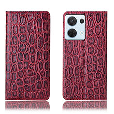 Funda de Cuero Cartera con Soporte Carcasa H16P para Oppo Reno9 5G Rojo