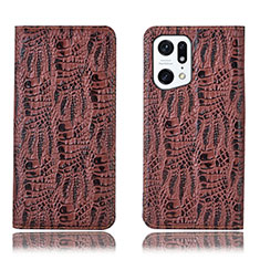 Funda de Cuero Cartera con Soporte Carcasa H17P para Oppo Find X5 5G Marron