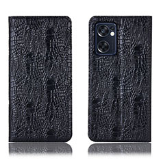 Funda de Cuero Cartera con Soporte Carcasa H17P para Oppo Reno7 SE 5G Negro