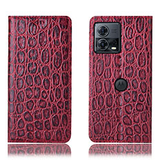 Funda de Cuero Cartera con Soporte Carcasa H18P para Motorola Moto Edge 30 Fusion 5G Rojo