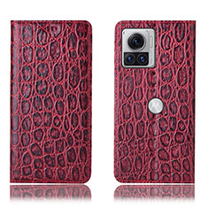 Funda de Cuero Cartera con Soporte Carcasa H18P para Motorola Moto Edge 30 Ultra 5G Rojo