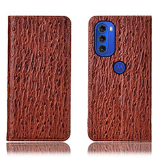 Funda de Cuero Cartera con Soporte Carcasa H18P para Motorola Moto G51 5G Marron