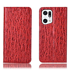 Funda de Cuero Cartera con Soporte Carcasa H18P para Oppo Find X5 5G Rojo