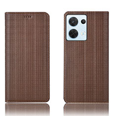 Funda de Cuero Cartera con Soporte Carcasa H20P para Oppo Reno9 Pro 5G Marron