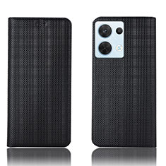 Funda de Cuero Cartera con Soporte Carcasa H20P para Oppo Reno9 Pro 5G Negro