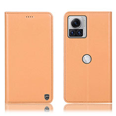 Funda de Cuero Cartera con Soporte Carcasa H21P para Motorola Moto Edge X30 Pro 5G Naranja