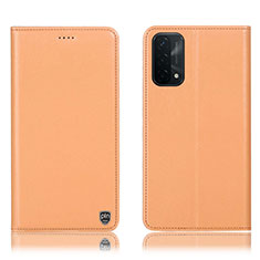 Funda de Cuero Cartera con Soporte Carcasa H21P para Oppo A54 5G Naranja