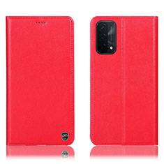 Funda de Cuero Cartera con Soporte Carcasa H21P para Oppo A74 5G Rojo