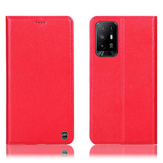 Funda de Cuero Cartera con Soporte Carcasa H21P para Oppo A94 5G Rojo