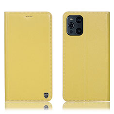 Funda de Cuero Cartera con Soporte Carcasa H21P para Oppo Find X3 5G Amarillo