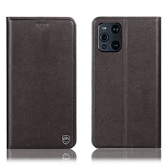 Funda de Cuero Cartera con Soporte Carcasa H21P para Oppo Find X3 5G Marron