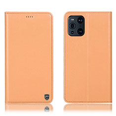 Funda de Cuero Cartera con Soporte Carcasa H21P para Oppo Find X3 5G Naranja