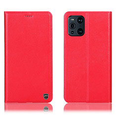 Funda de Cuero Cartera con Soporte Carcasa H21P para Oppo Find X3 5G Rojo