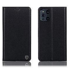 Funda de Cuero Cartera con Soporte Carcasa H21P para Oppo Find X3 Pro 5G Negro