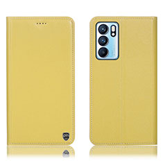 Funda de Cuero Cartera con Soporte Carcasa H21P para Oppo Reno6 5G Amarillo